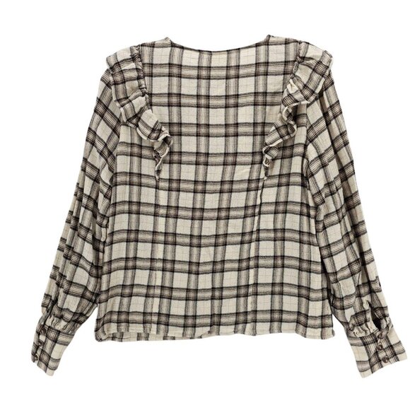 SEZANE Angela Shirt Ruffle Blouse Button Up Viscose Wool Size 38 - MEDIUM - Picture 3 of 10